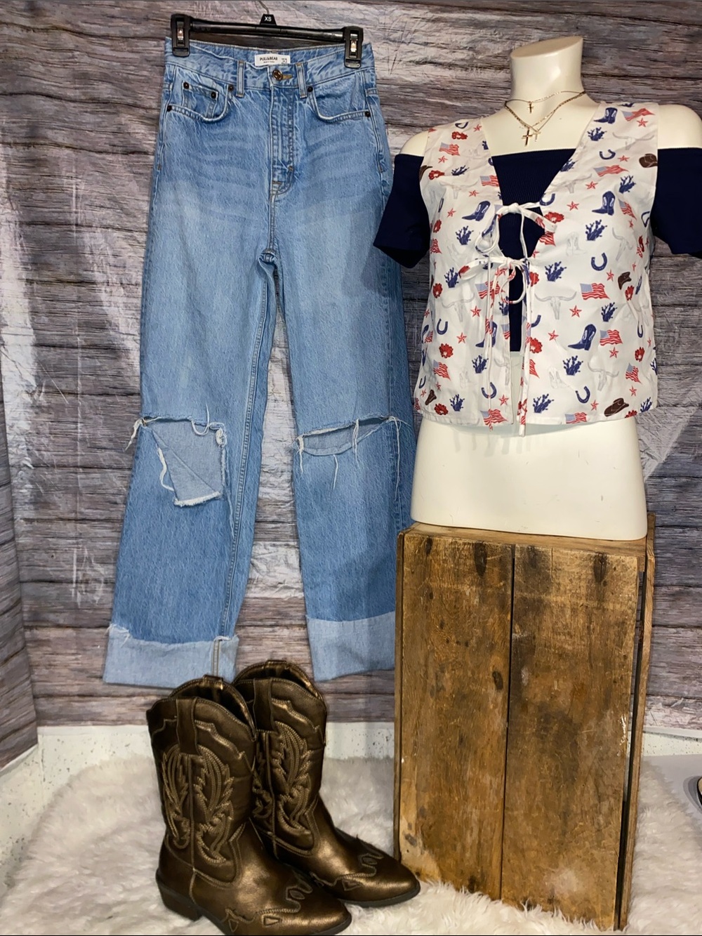 Rock & Roll Denim Western Print Vest